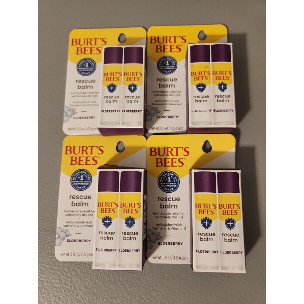 4X Burt's Bees Rescue Balm for Extremely Dry Lips, 2 Ct ea (8 TUBES) Elderberry